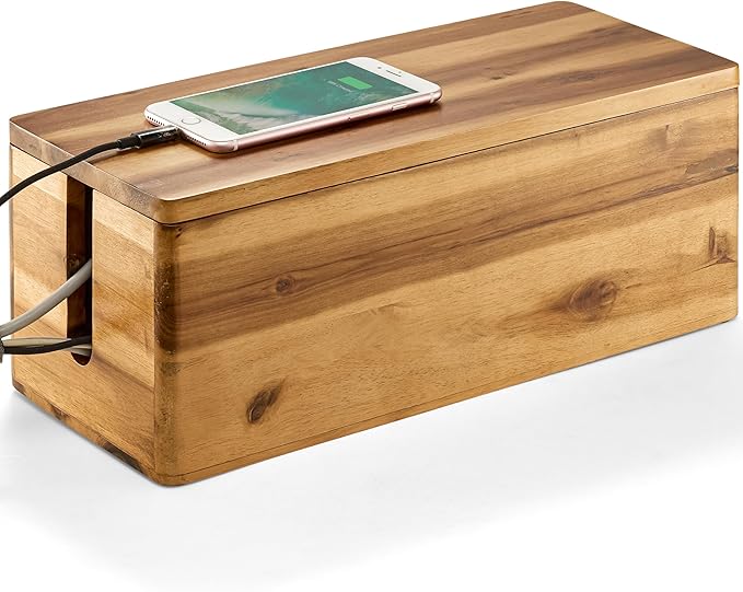 TIDITA Acacia Wood Cable Management Box Round Edge by TIDITA