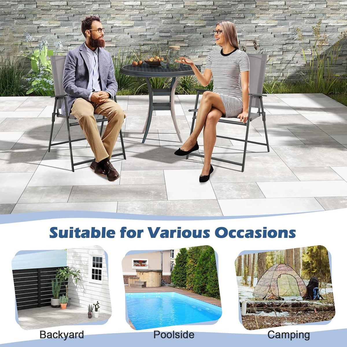 Tangkula Set of 4 Patio Folding Chairs, High Back Dining Chairs with Weather-...