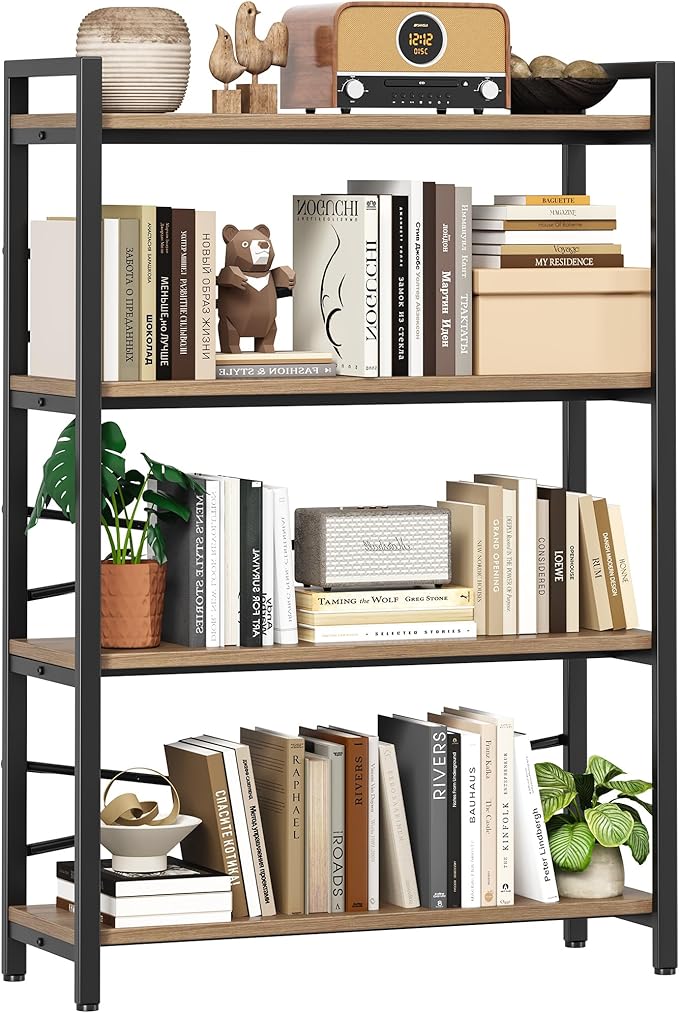 4 Tier Bookshelf 31.49" Width, Tall Book Shelf Storage and Organization by Homeiju