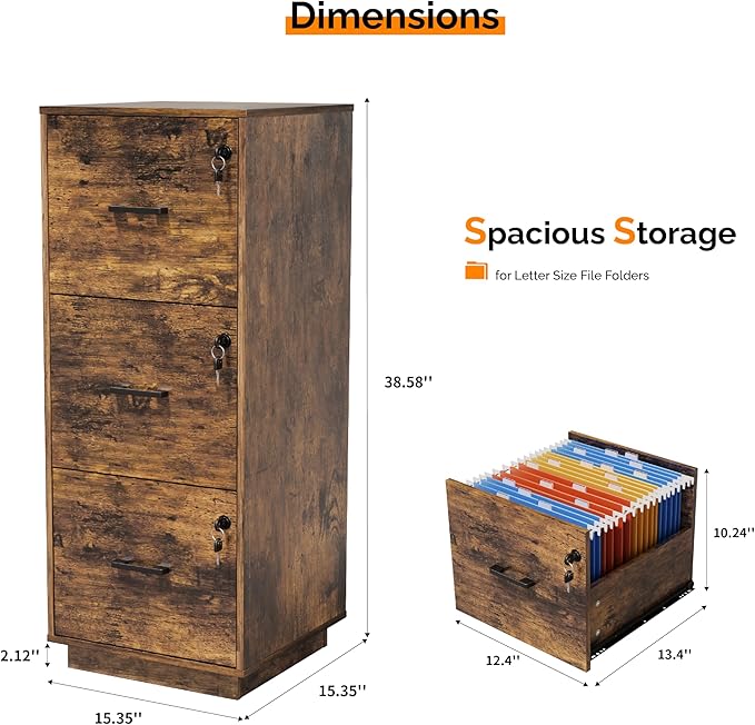 VINGLI 3 Drawer File Cabinet - Image 3