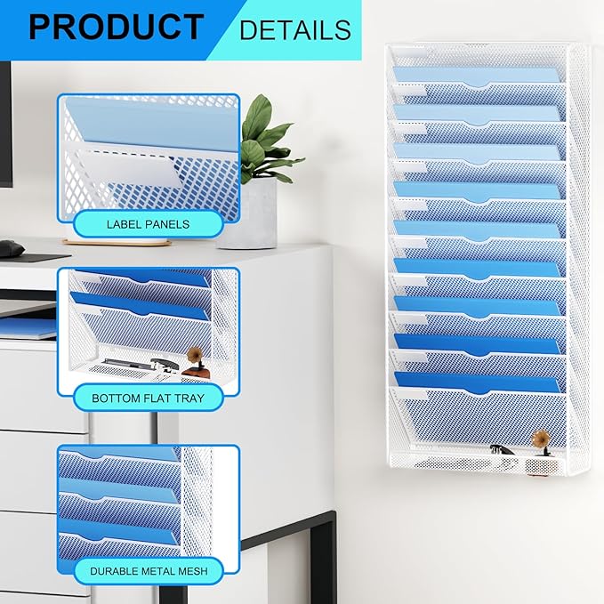 GDINDINFAN Hanging Wall File Organizer 10 Tier Wall Mounted File Holder - Image 4