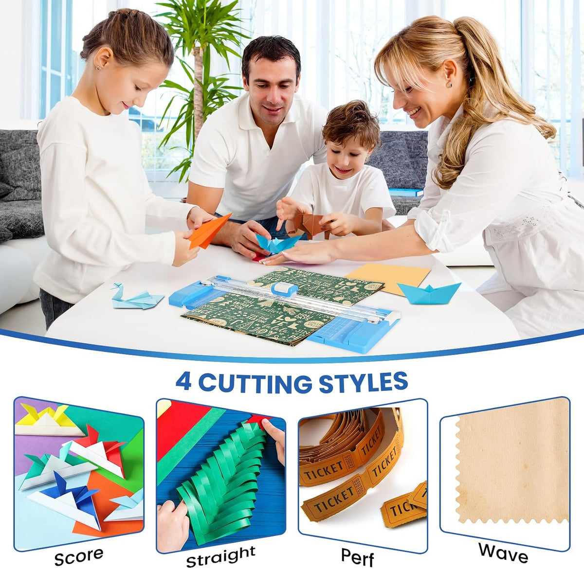 Paper Cutter, 12 Inch Rotary Trimmer, 4-Function Blades, Up to 6 Sheets Cut w...