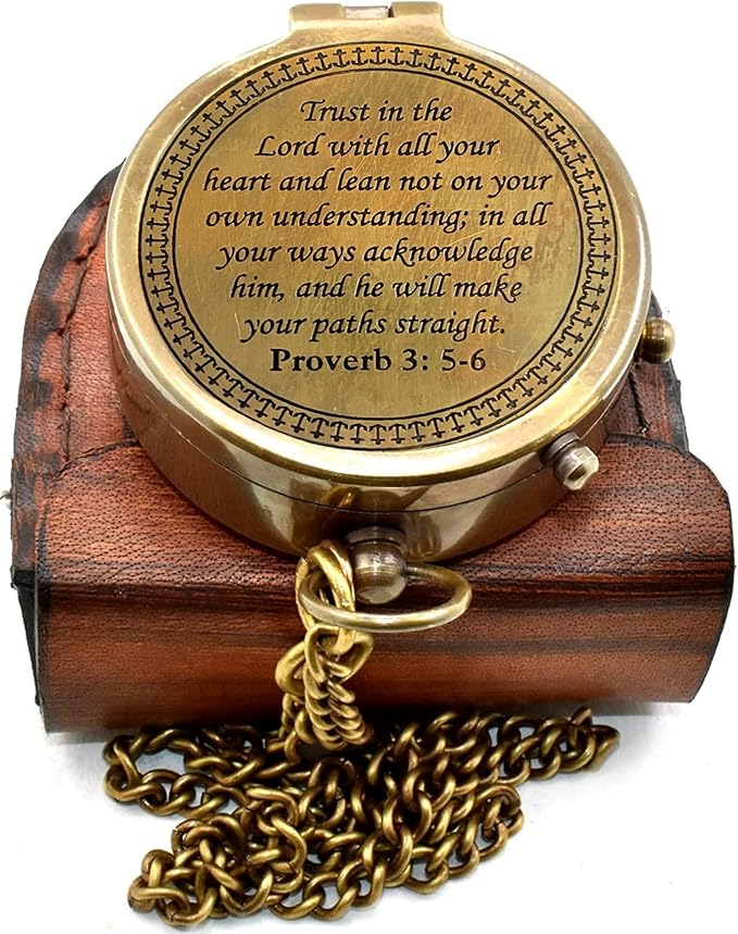 ''Trust in The Lord'' Proverb3:5-6 Special Bibal Quote Scriptue Engraved Compass by Unknown