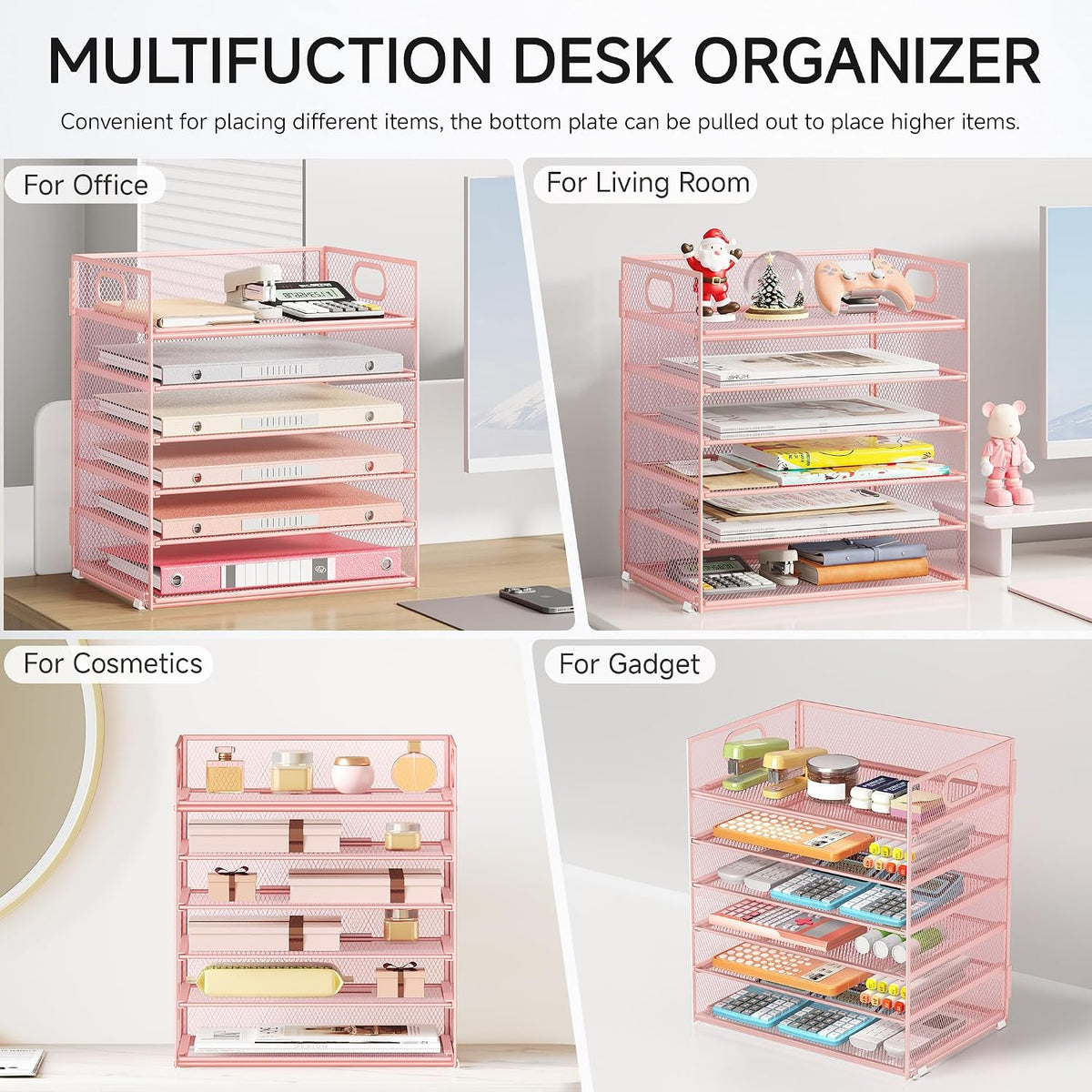 6 Tray Paper Organizer Letter Tray with Handle - Mesh Desk File Organizer, Pa...