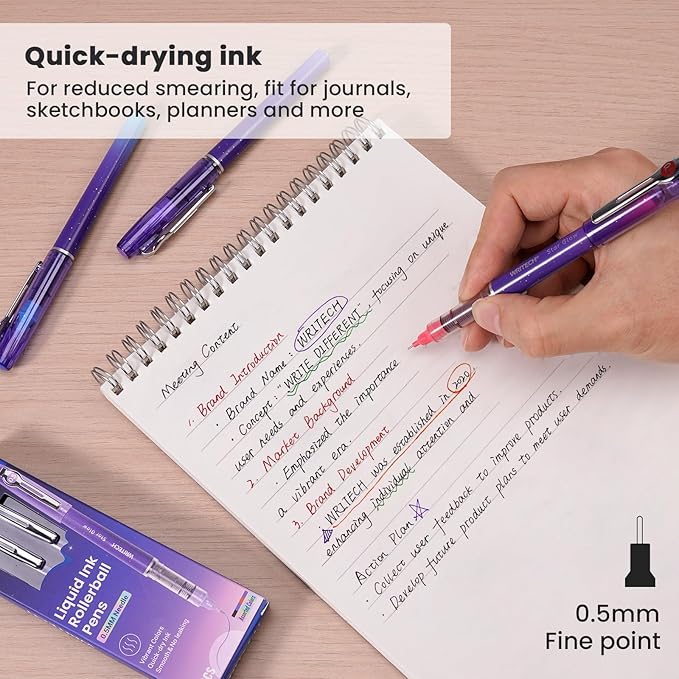 WRITECH Liquid Ink Rollerball Pens: 0.5mm Assorted Color Ink Fine Point Tip - Image 4