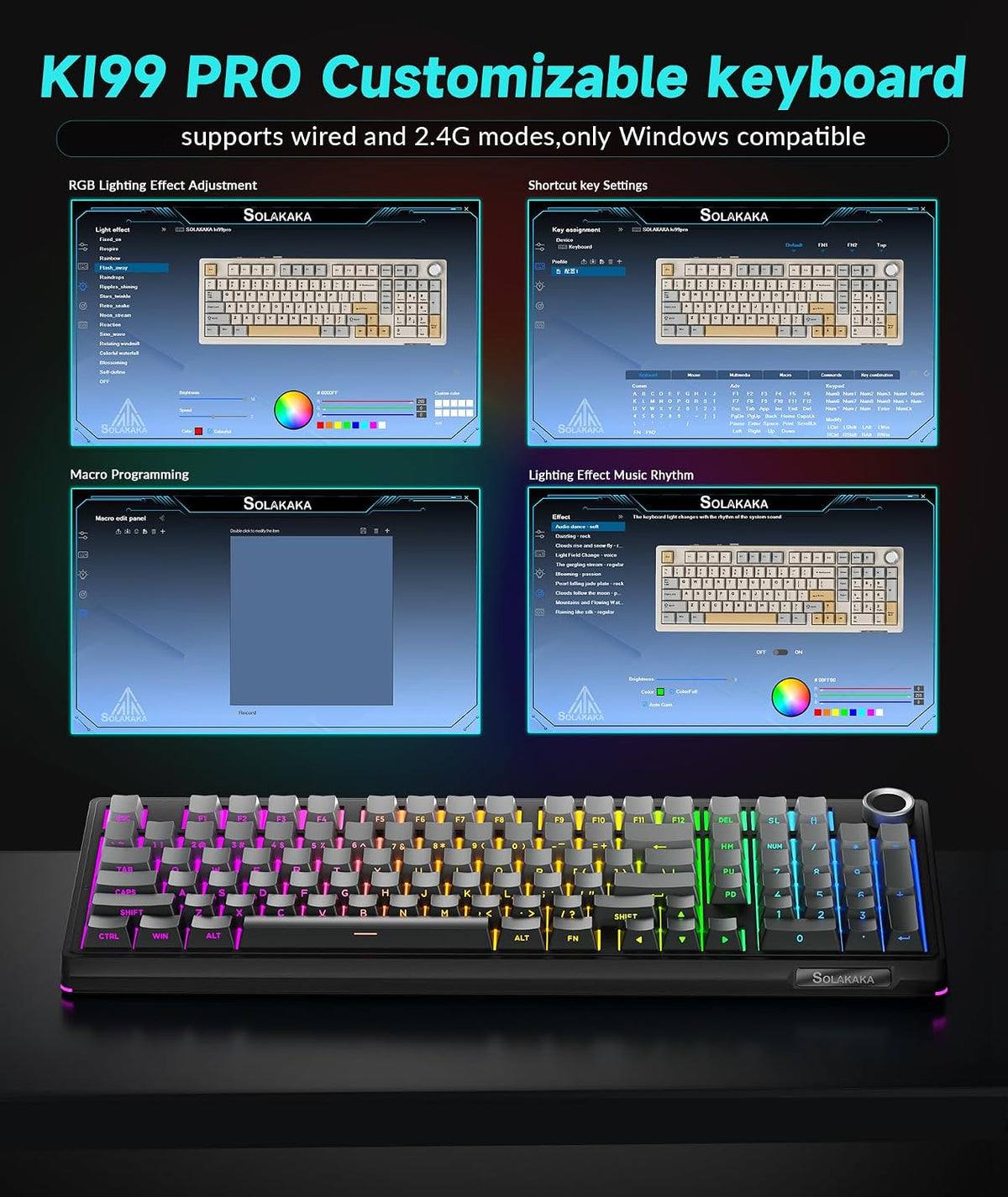 SOLAKAKA KI99 Pro 96% Wireless Mechanical Keyboard, RGB Gaming Keyboard, Hot-...
