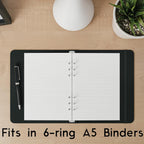 A5 Lined Paper 6-Hole Punched, 250 Sheets (500 Pages), 100 GSM, A5 Binder Refill, 6-Ring Binder Inserts
