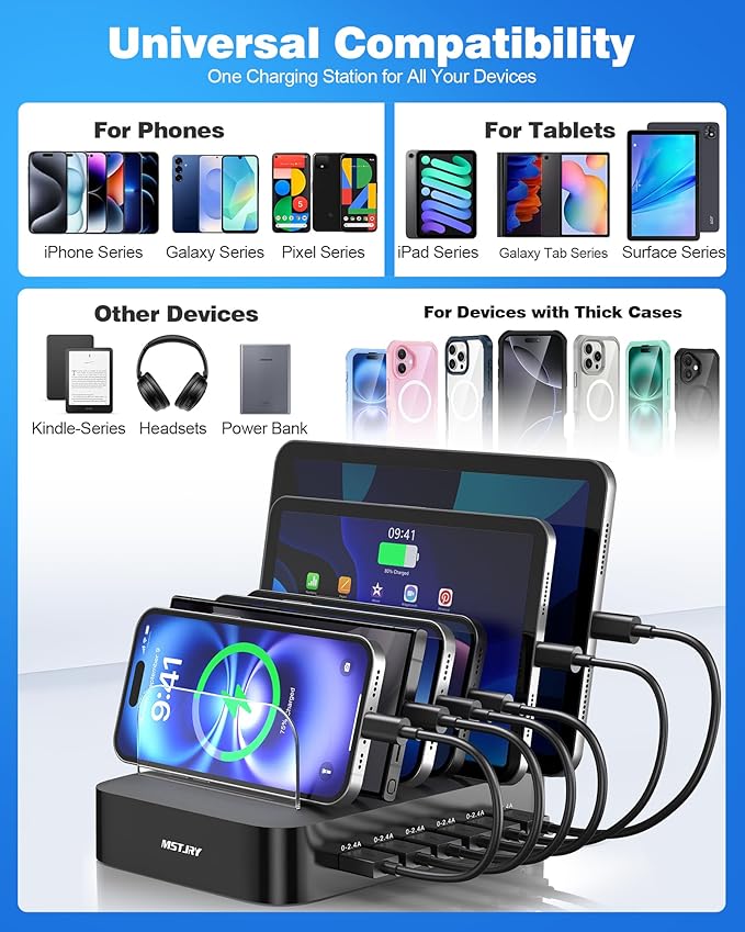 MSTJRY Charging Station for Multiple Devices : 6 Port USB Charger Stations - Image 6