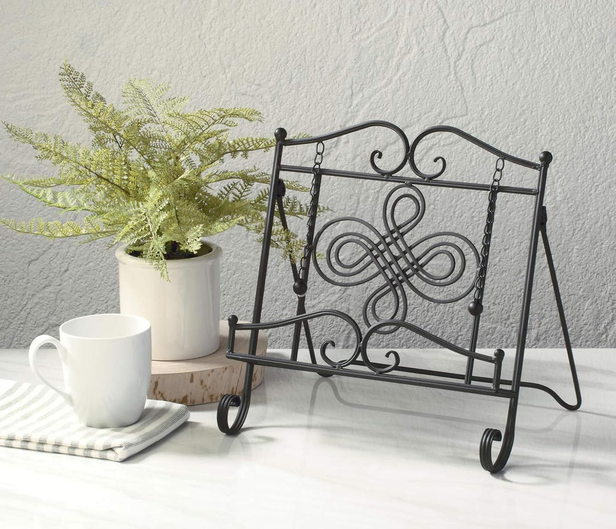 TRIPAR Swirl Design Black Metal Cookbook Stand for Cookbooks, Recipe Holders,...