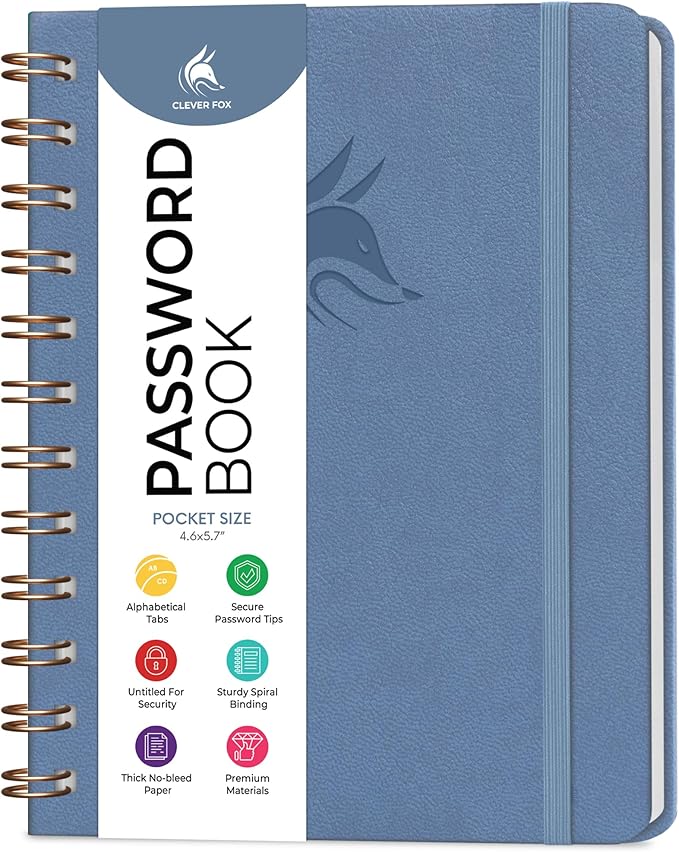 Clever Fox Password Book Spiral – Mini Internet Address & Password Organizer by CleverFox