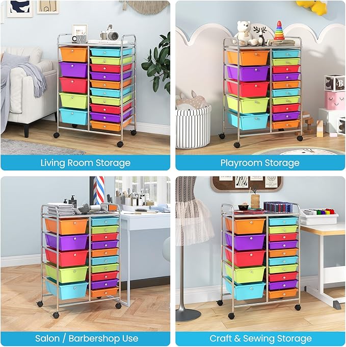 Giantex 15-Drawer Organizer Cart Office School Storage Cart Rolling Drawer Cart - Image 9