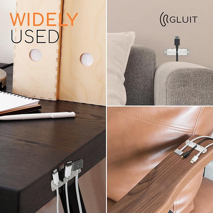 GLUIT Adhesive Desktop Cable Organizer Versatile Cord Holders Wire Clips and - Image 6