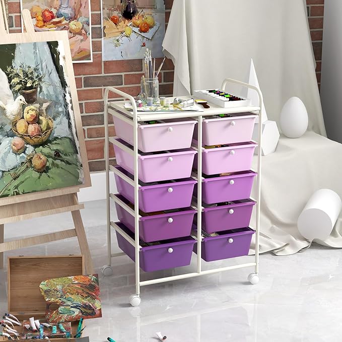 LDAILY 10 Drawer Rolling Cart, Storage Cart Organizer on Wheels, Drawer Cart - Image 8