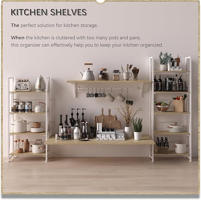 4NM No Assembly Folding Bookshelf Storage Shelves 4 Tiers Vintage Bookcase - Image 4
