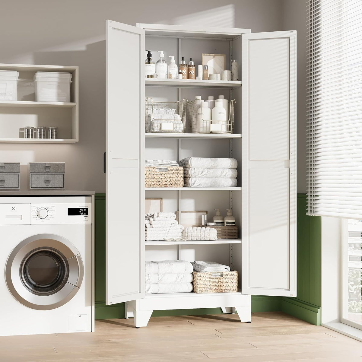 letaya 75" h metal storage cabinet with 2, side view