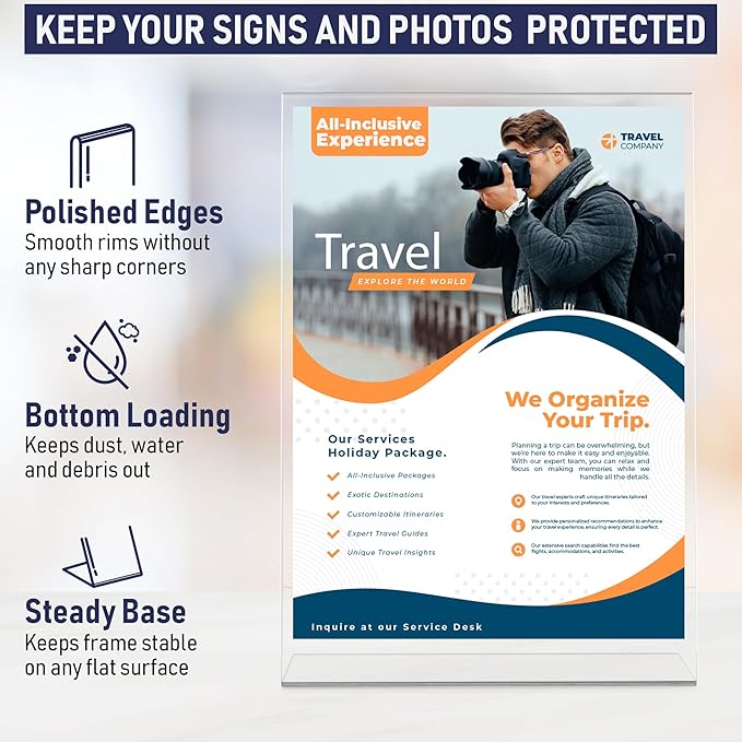 Acrylic Sign Holder 8.5 x 11, Slant Back Display Stand, A-Frame Flyer Display - Image 4