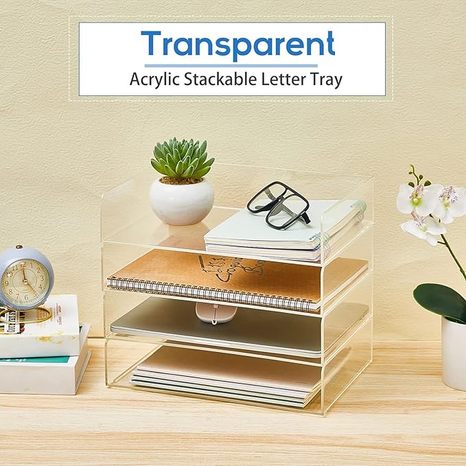 Harloon 4 Tier Acrylic Paper Tray Paper Organizer - Image 4