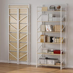 JSB No Assembly Folding Bookshelf, 6 Tier Industrial Metal Book Shelf - Image 4