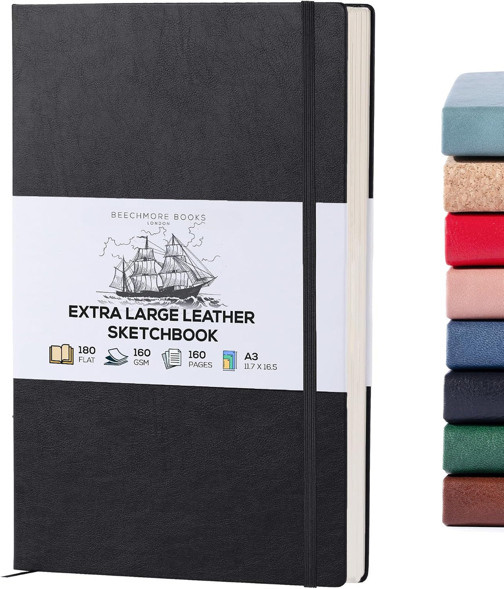Beechmore Books A3 Sketchbook – 11.7x16.5 Premium Vegan Leather Bound Extra
