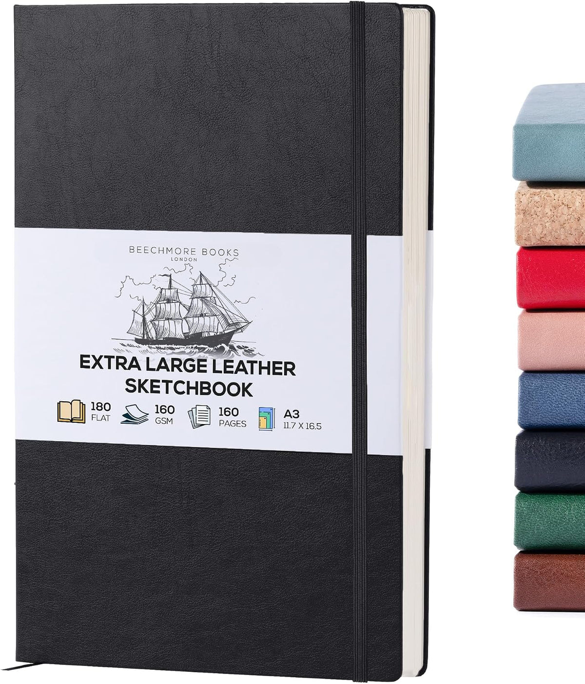 Beechmore Books A3 Sketchbook – 11.7x16.5 Premium Vegan Leather Bound Extra