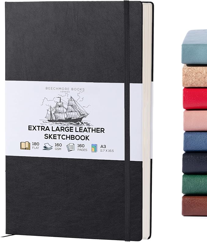 Beechmore Books A3 Sketchbook – 11.7x16.5 Premium Vegan Leather Bound Extra by BeechmoreBooks
