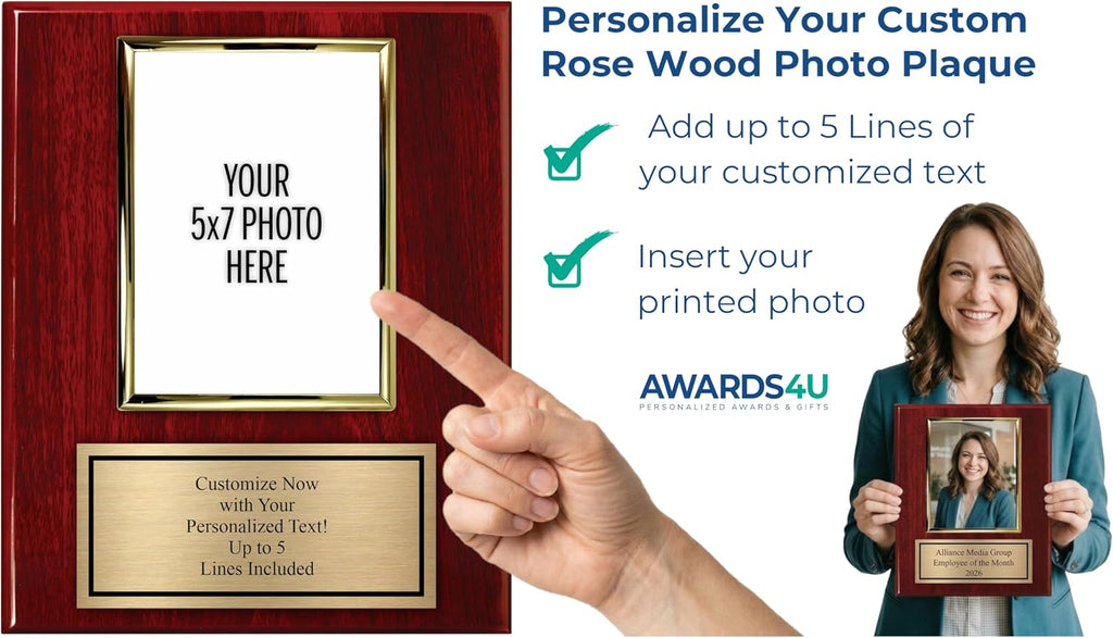 Personalized Photo Plaque with 5x7 Vertical Picture Holder - Add Your Team Photo - Coach Award Plaque - Customize Now with Your Custom Text (10.5x13)