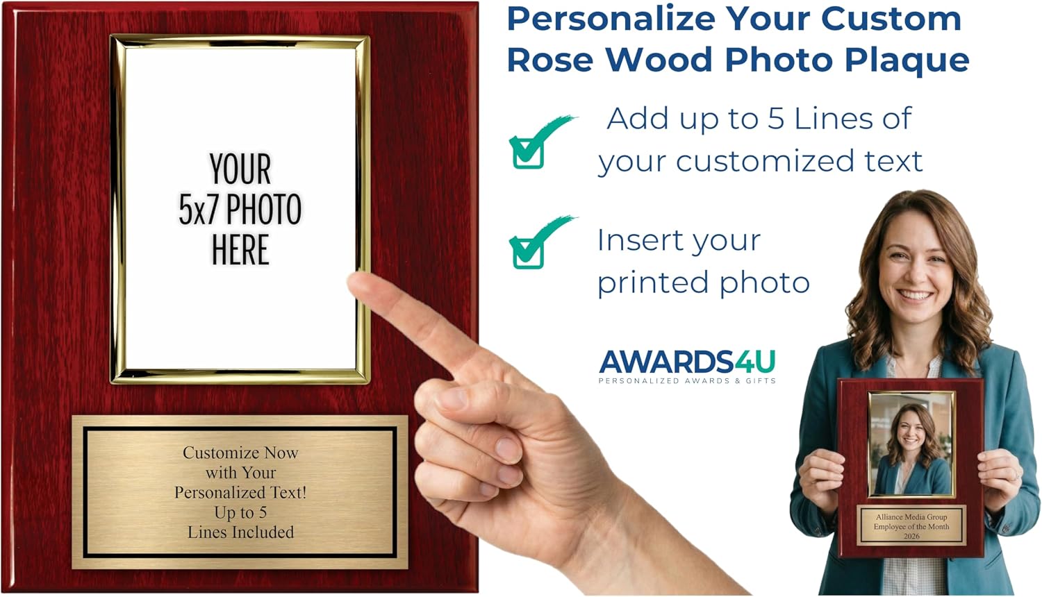 Personalized Photo Plaque with 5x7 Vertical Picture Holder - Add Your Team Photo - Coach Award Plaque - Customize Now with Your Custom Text (10.5x13)