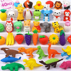 40 Pcs Animal Erasers Desk Pet for Kids 3D Puzzle Pencil Eraser Treasure Box by WITALENT