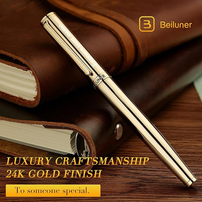BEILUNER Gold Personalized Fountain Pen, Stunning Luxury Surface, 24K Gilded Nib - Image 5