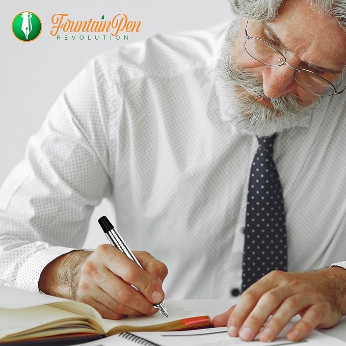 FPR Ambassador Ultra Flex Nib Fountain Pen Set, Chiseled Chrome - Image 8