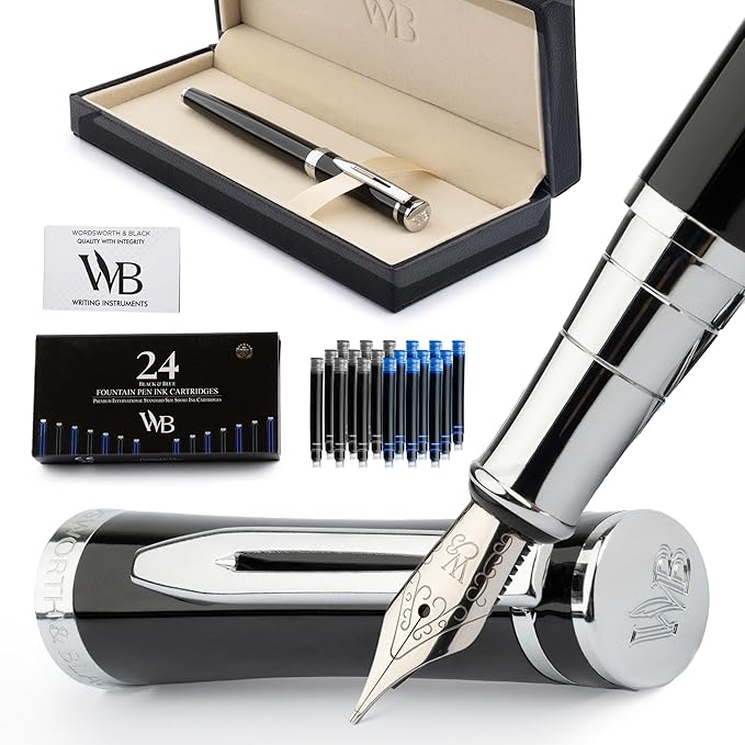 Wordsworth & Black Fountain Pen Set, Medium Nib, Includes 24 Ink Cartridges and by WordsworthBlack