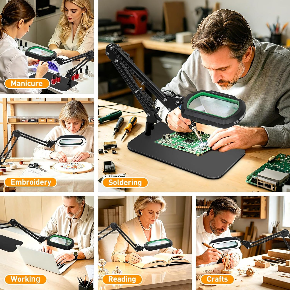 12X Square Magnifying Glass with Light and Stand, 2-in-1 Hands-Free