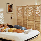 Room Divider Wood Carved Wall Divider Indoor Folding Portable Partition Screen - Image 4