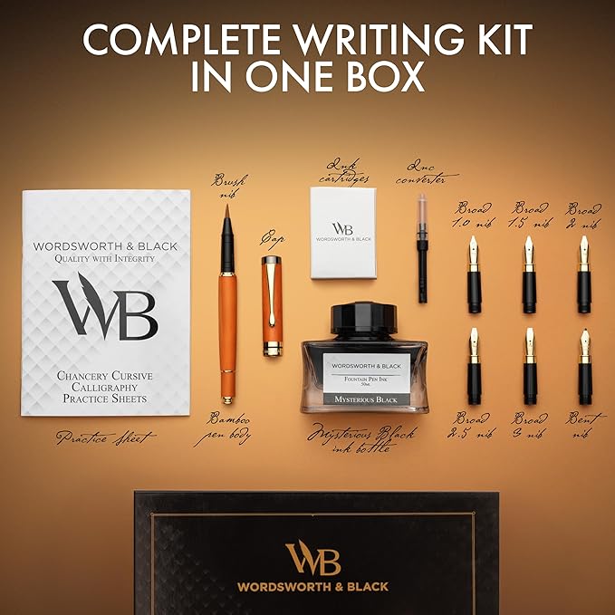 Wordsworth & Black Calligraphy Pen Gift Set, Includes Ink Bottle, 6 Ink - Image 3