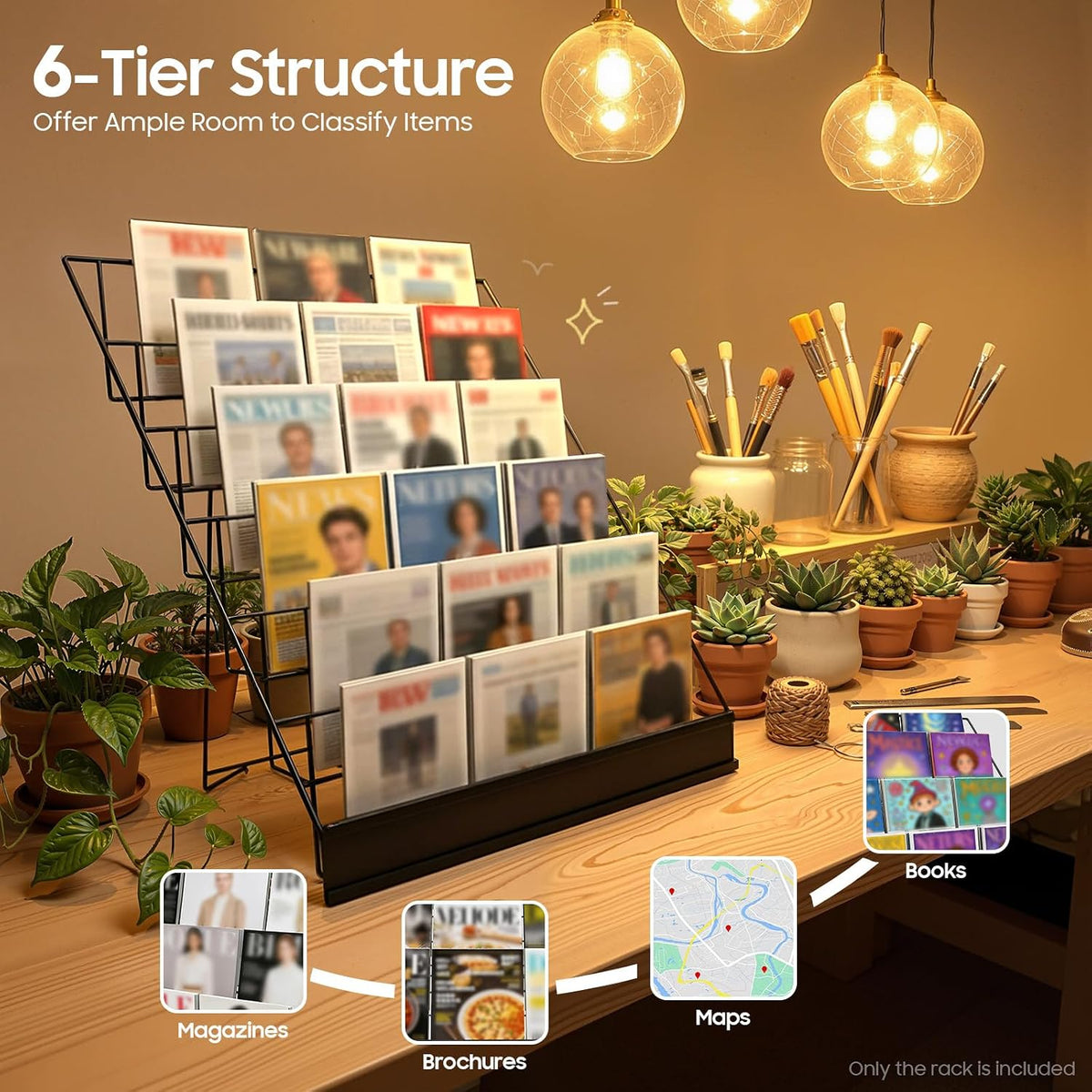 6 Tier Wire Book Display Rack Shelf, Black Book Signing Rack Tabletop Magazin...
