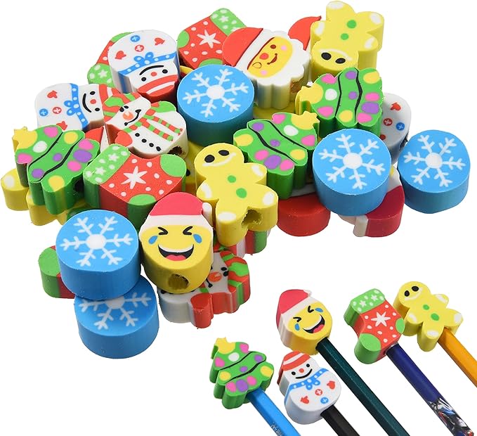 42 Pieces Christmas Pencil Top Erasers by TDOCK