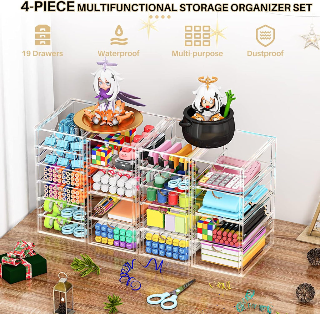 yfxcvsl acrylic makeup organizer with 19 drawers,storage drawer on a desk or shelf