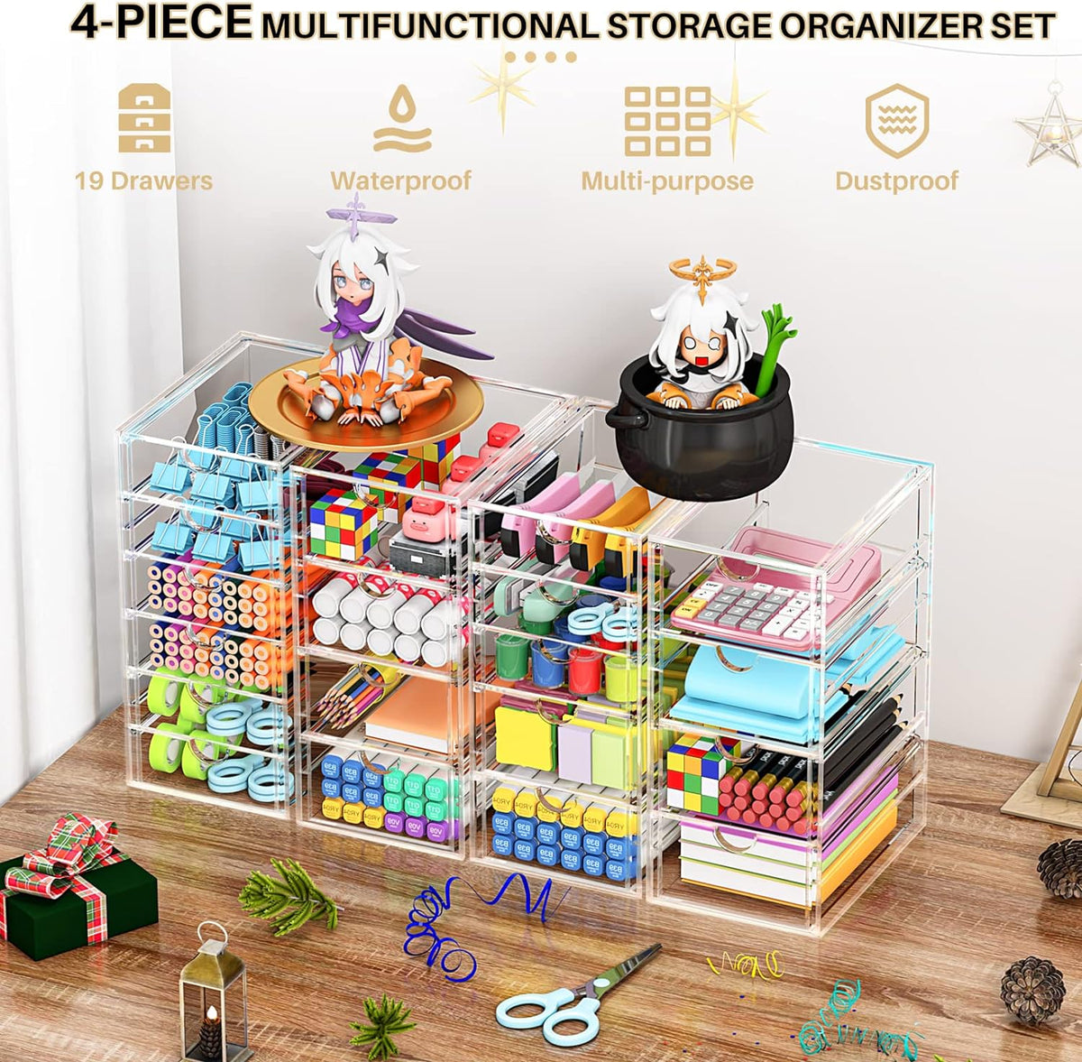 yfxcvsl acrylic makeup organizer with 19 drawers,storage drawer on a desk or shelf