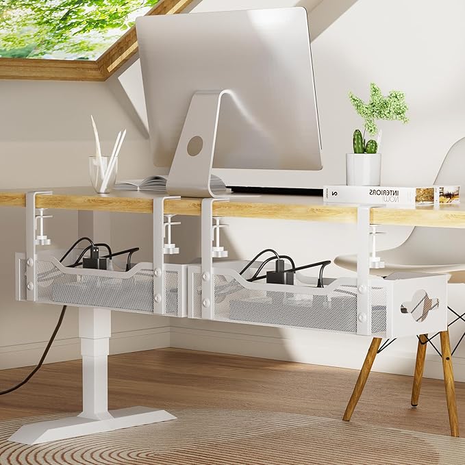 Under Desk Cable Management Tray 2 Pack, No Drill Cable Organizer by Litwaro