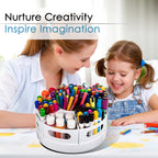 CraftGenes Rotating Art Supply Organizer, 7 Removable Compartments, White | Extra-large 360-degree desk caddy for markers, crayons and craft supplies, with 7 removable compartments and a non-slip base.