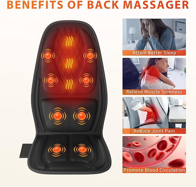 comrelax Back Massager with Heat, Seat Massager with 8 Powerful Vibration Motors - Image 5