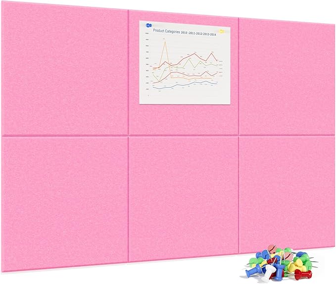 Neatsure Large Cork Board for Wall, 6 Panels Felt Tiles Tack Push Pin Board for by Neatsure