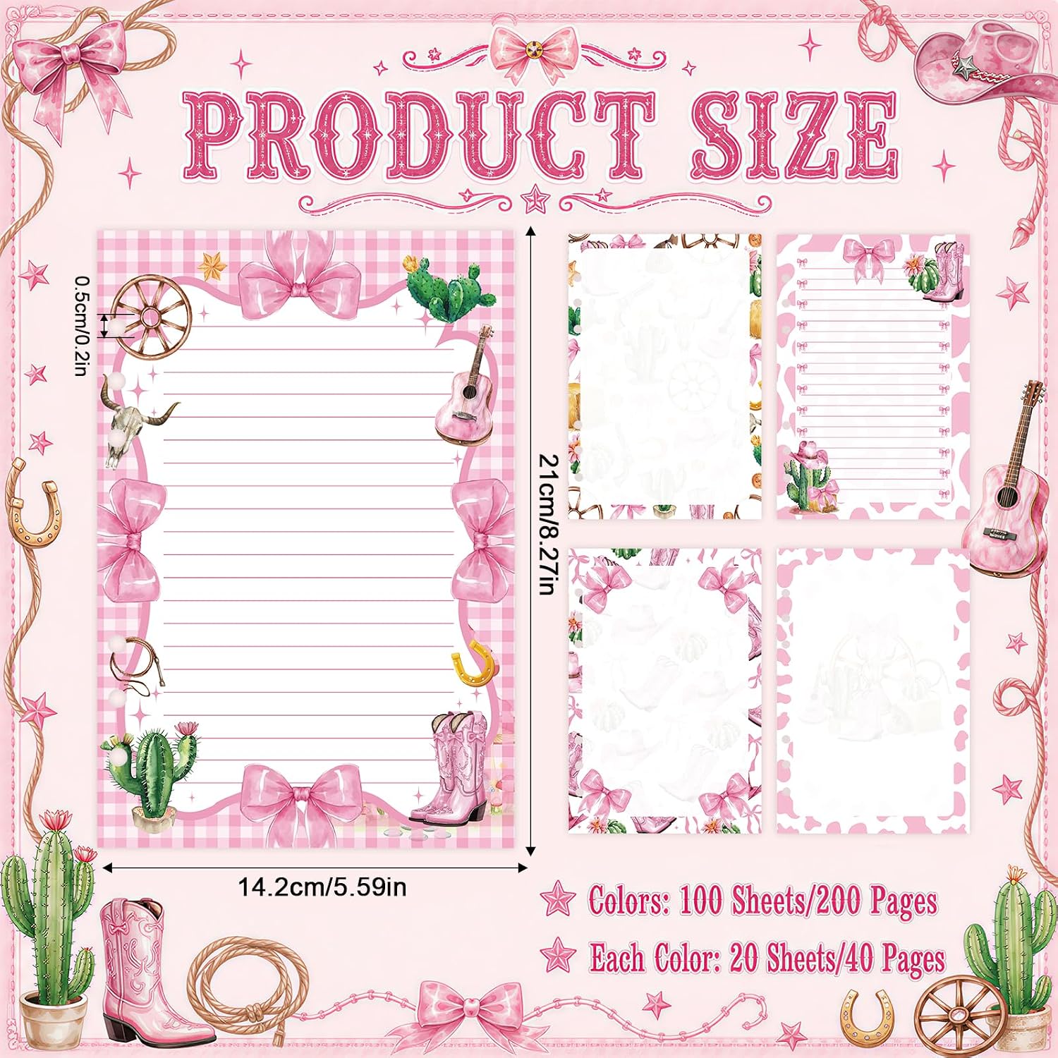 100 Sheets Cowgirl A5 Planner Inserts - 120GSM Thick Pink Bow Refill Paper for A5 6-Ring Binder, Western Cowgirl Boots 6 Hole Loose Leaf Sheets for Journal Diary Notebook Budget Creative Planning