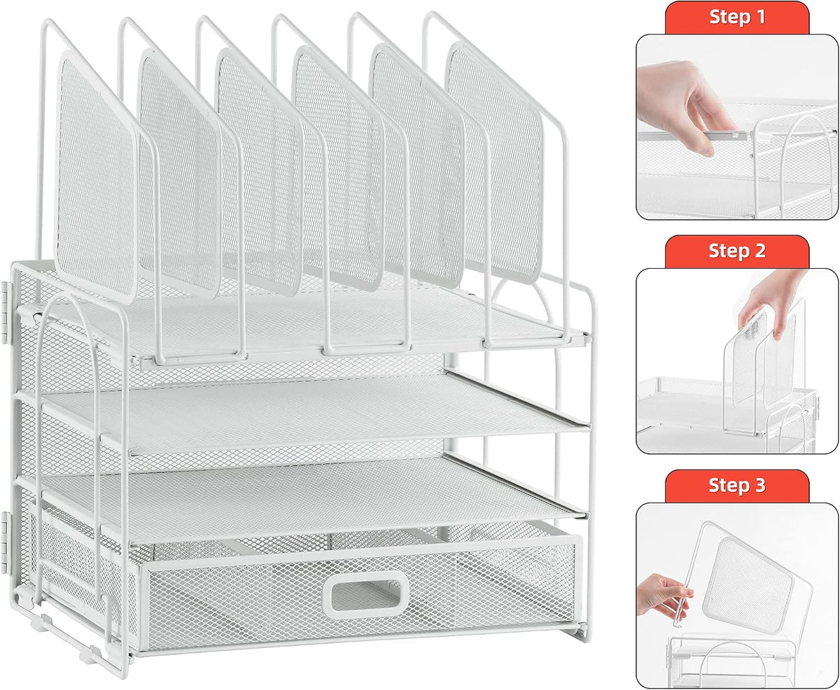 Marbrasse Desk Organizers, 4-Tier Mesh Desk File Organizer with 5 Vertical Fi...
