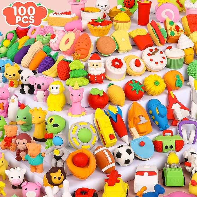 100 Pack Animal Erasers Desk Pet by WITALENT