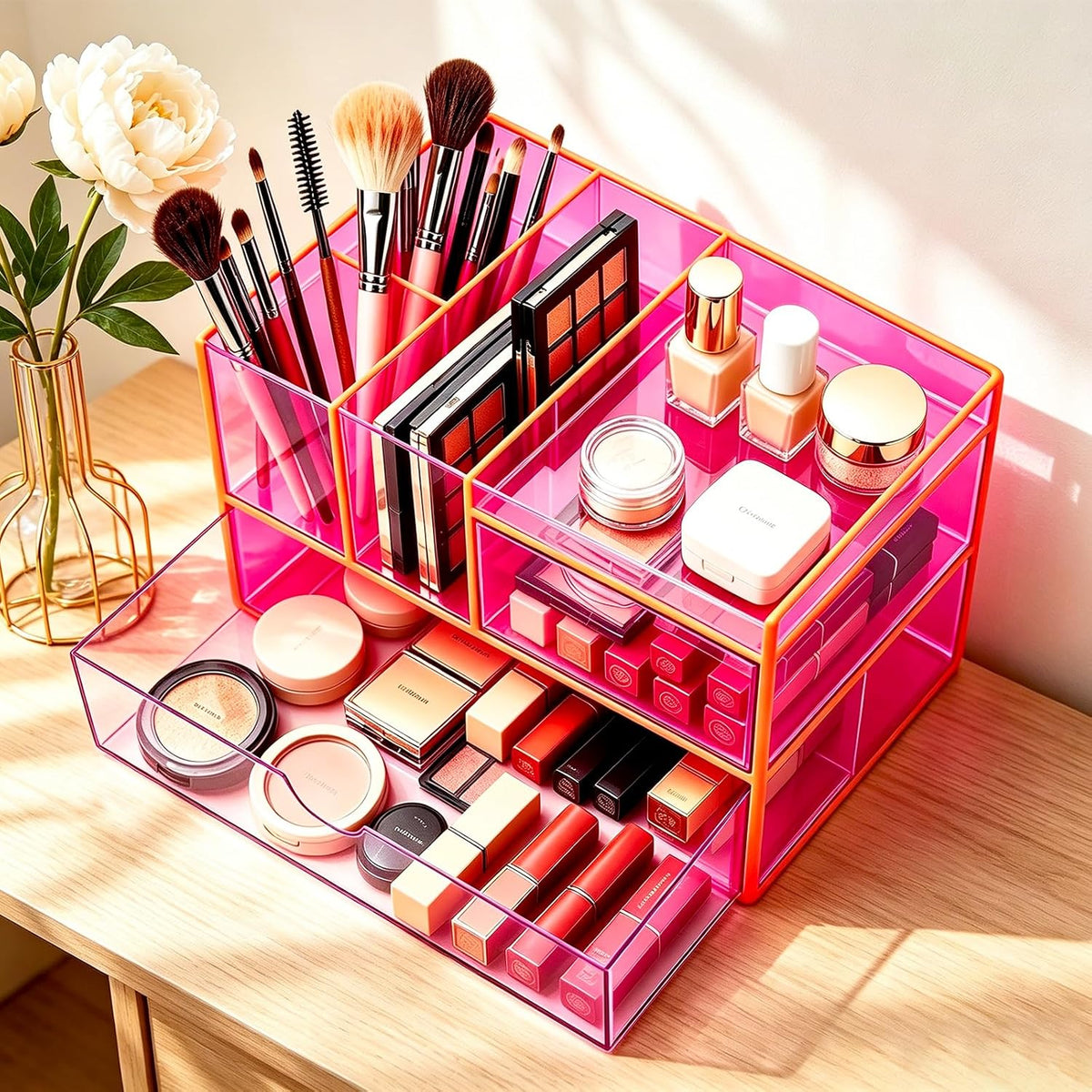 Desk Organizer with Drawers Acrylic Desktop Organizer Pen Holder Caddy for Of...