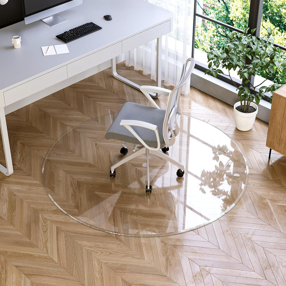 Glass Chair Mat, 36"x36"Round Office Chair Mat, Tempered Glass Clea...