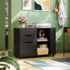 DEVAISE 3 Drawer Lateral Rolling File Cabinet with Lock (Black) | Wood, Charging Station, Open Storage Shelves, Letter & A4 Files, Printer Stand, Home Office