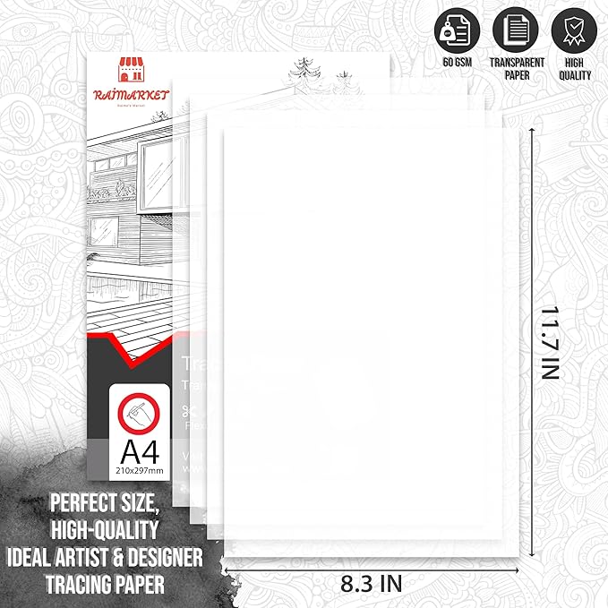 Raimarket Premium Tracing Paper Pack – 9x12 Inches, 100 Sheets, Transparent - Image 3