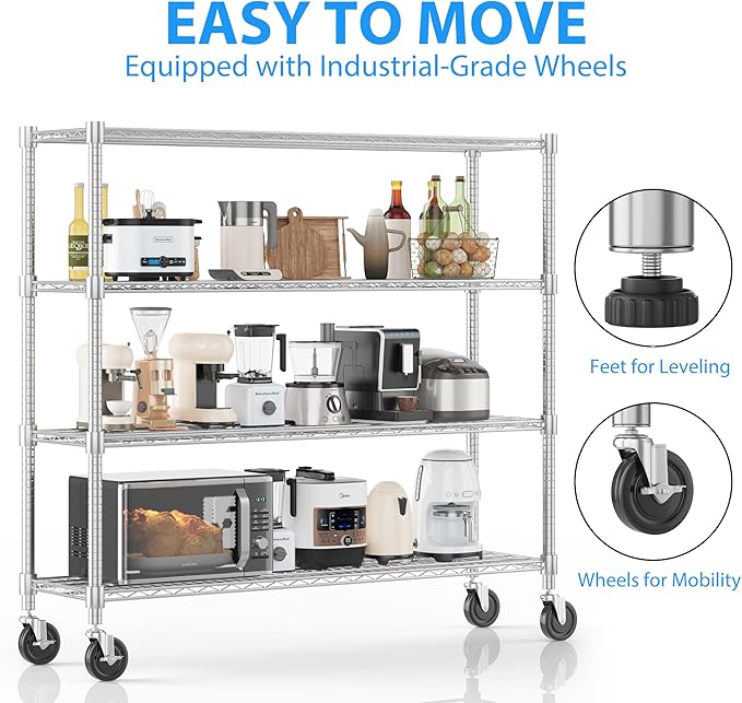 Homdox 4 Tier Heavy Duty Metal Wire Shelving - Image 6